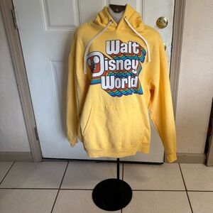 Large Walt Disney World Park Exclusive Yellow Rainbow Retro Hoodie.  EUC